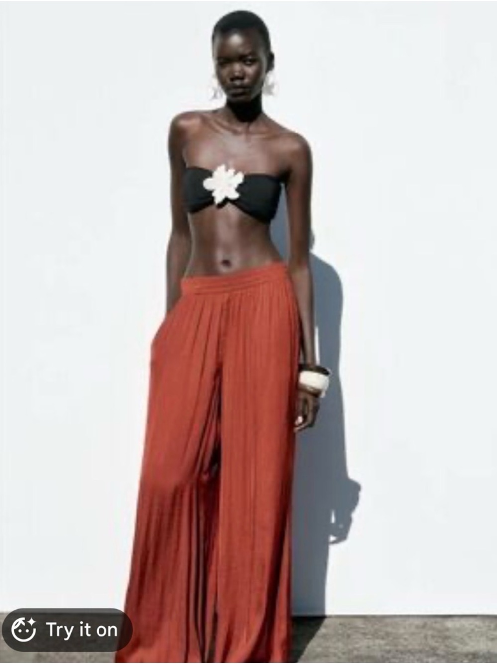 Zara Rust Wide-Leg Pants Satin look elastic waist used two times